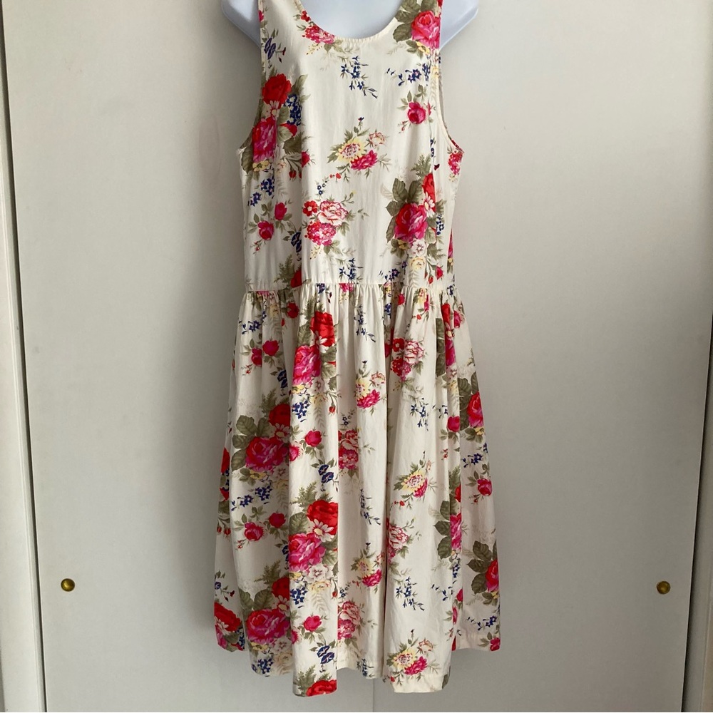 Vintage 80’s/90’s GAP Cream Floral Printed Sleeveless Drop Waist Dress, Sz M